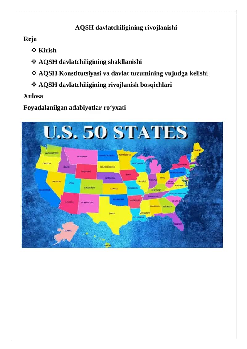 AQSH davlatchiligining rivojlanishi 1