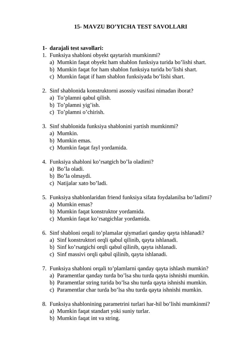 15-MAVZU BO’YICHA TEST SAVOLLARI 1