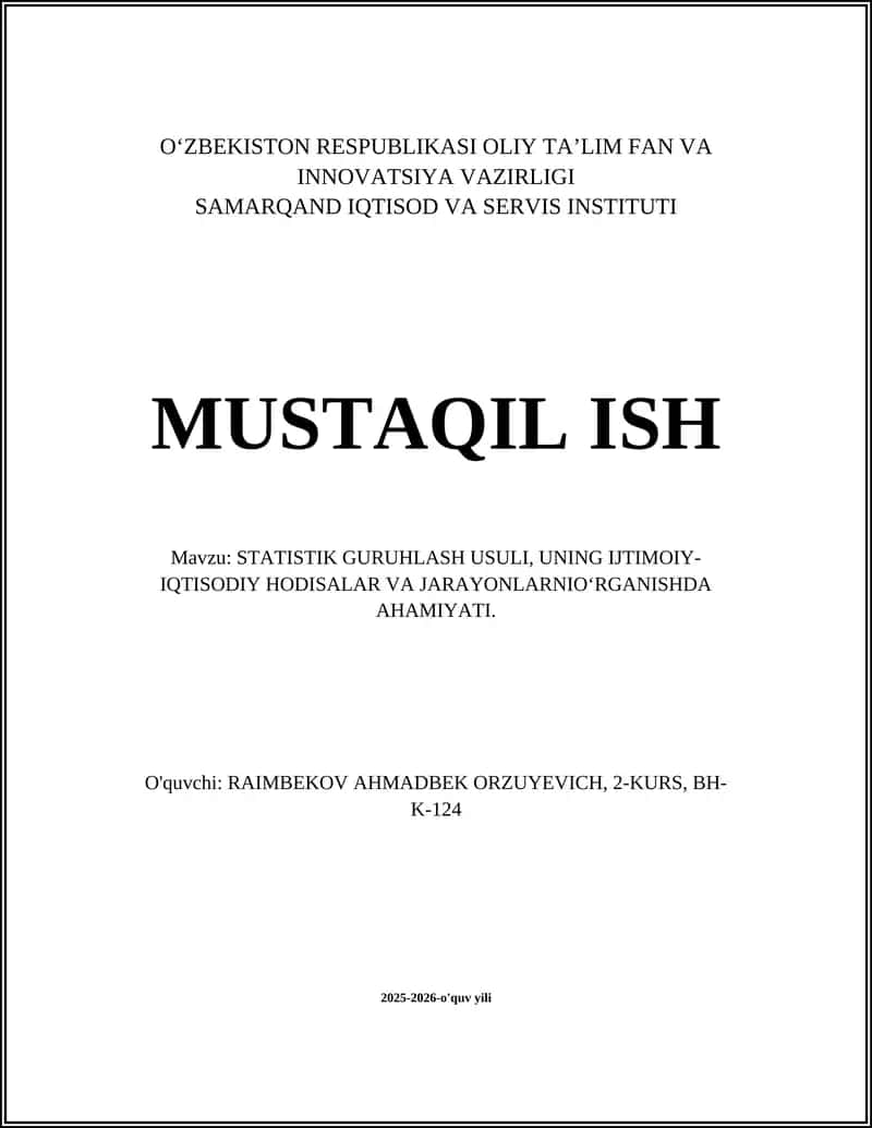 STАTISTIK GURUHLАSH USULI 1