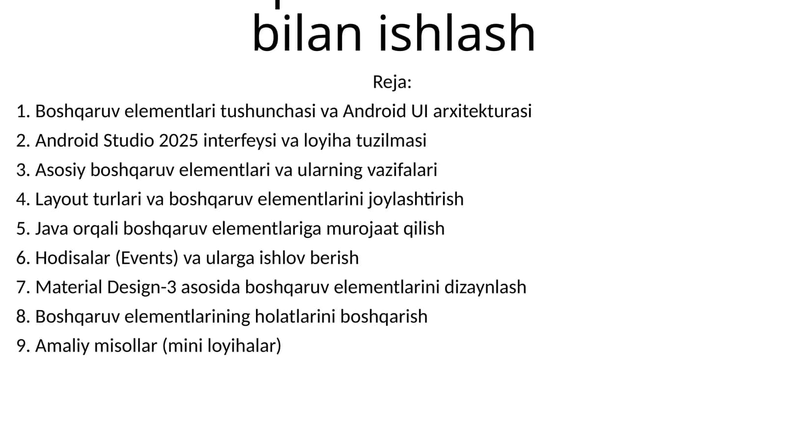 Boshqaruv Elementlari bilan ishlash 1