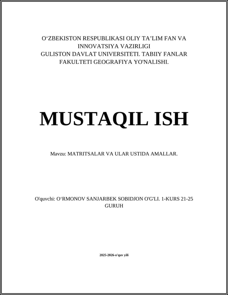 MATRITSALAR VA ULAR USTIDA AMALLAR 1