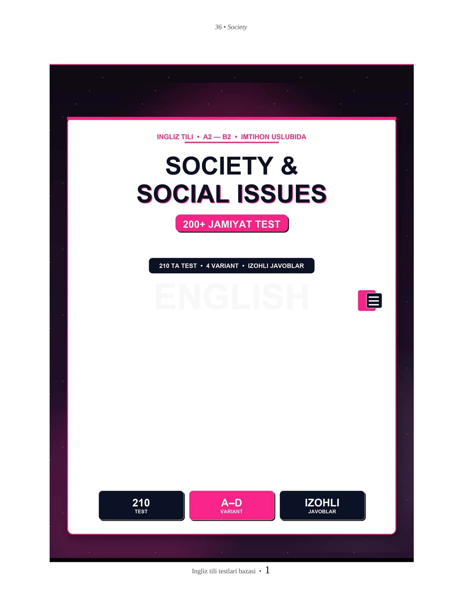 INGLIZ TILI SOCIETY & SOCIAL ISSUES 1