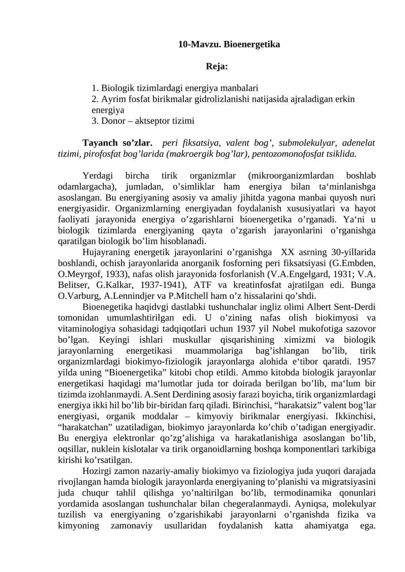 Bioenergetika 1
