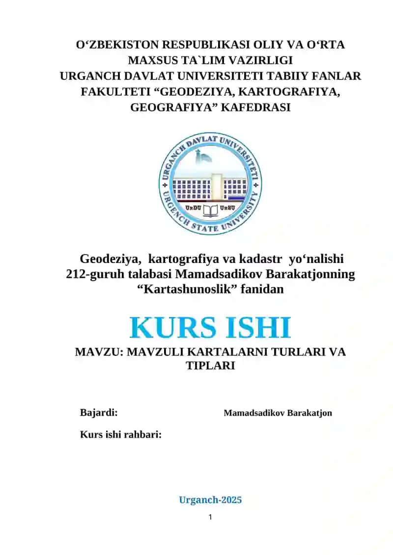 MAVZULI KARTALARNI TURLARI VA TIPLARI