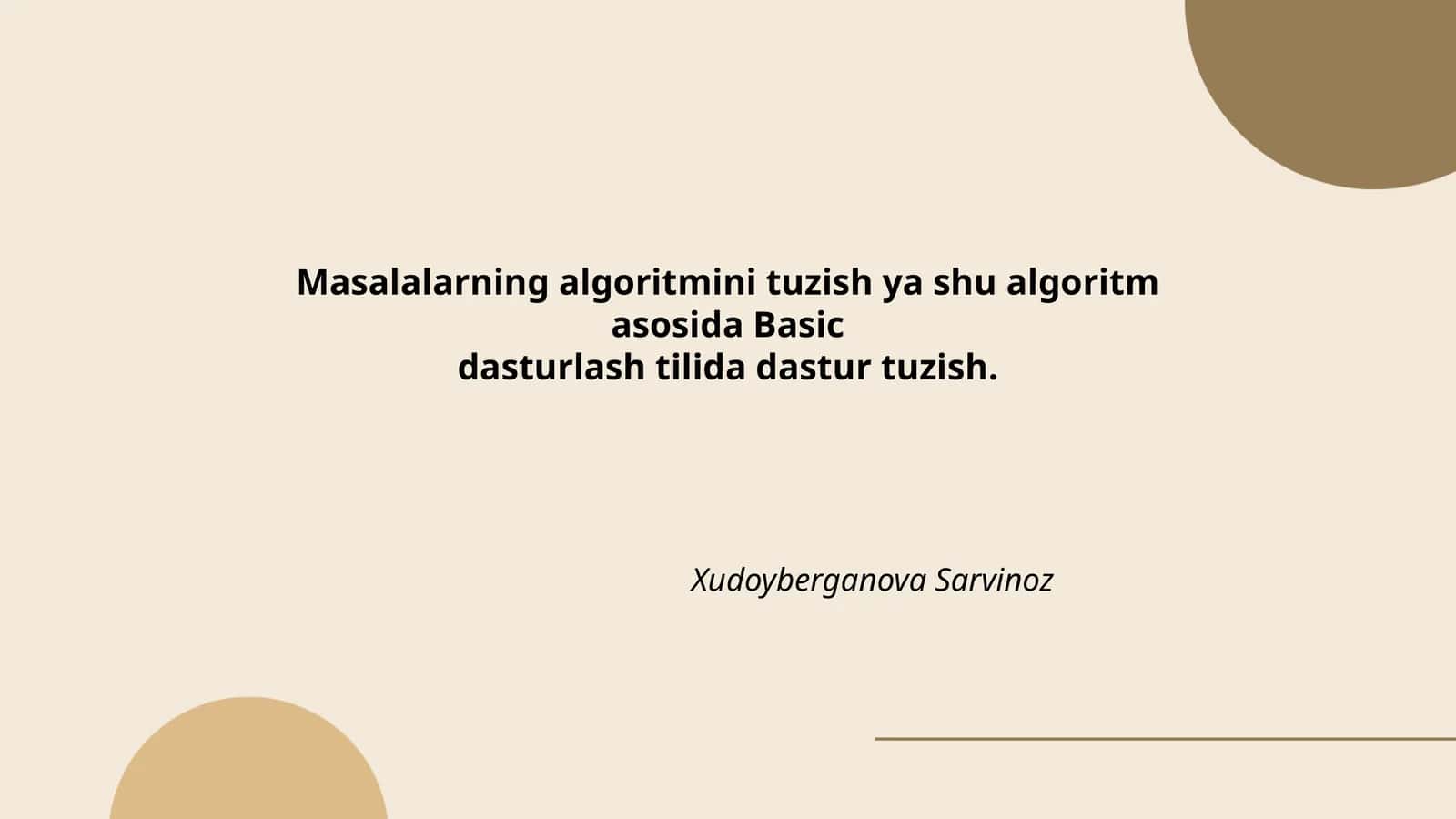 Hisoblash masalalari algoritmini tuzish 1