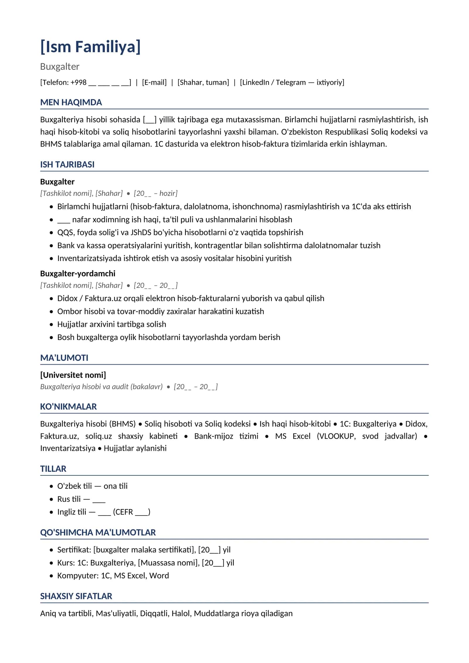 Rezyume namunasi Buxgalter 1