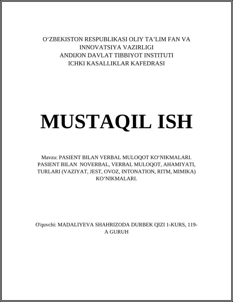 PASIENT BILAN VERBAL MULOQOT KOʻNIKMALARI 1