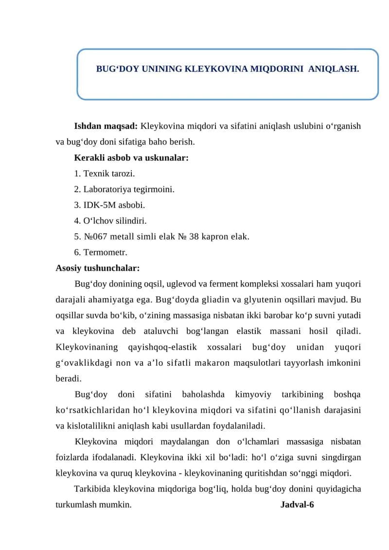 Bug‘doy kleykovina miqdorining aniqlash 1