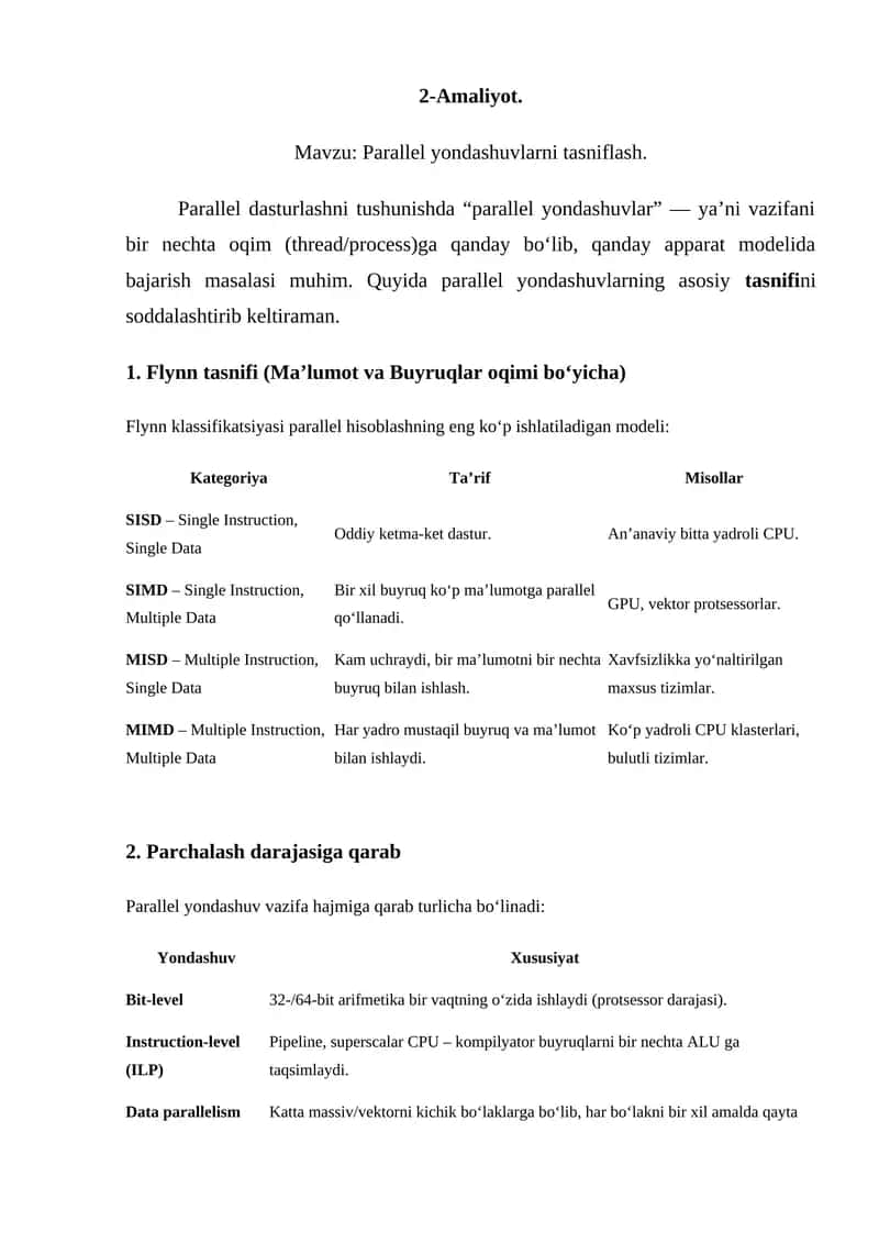Parallel yondashuvlarni tasniflash 1