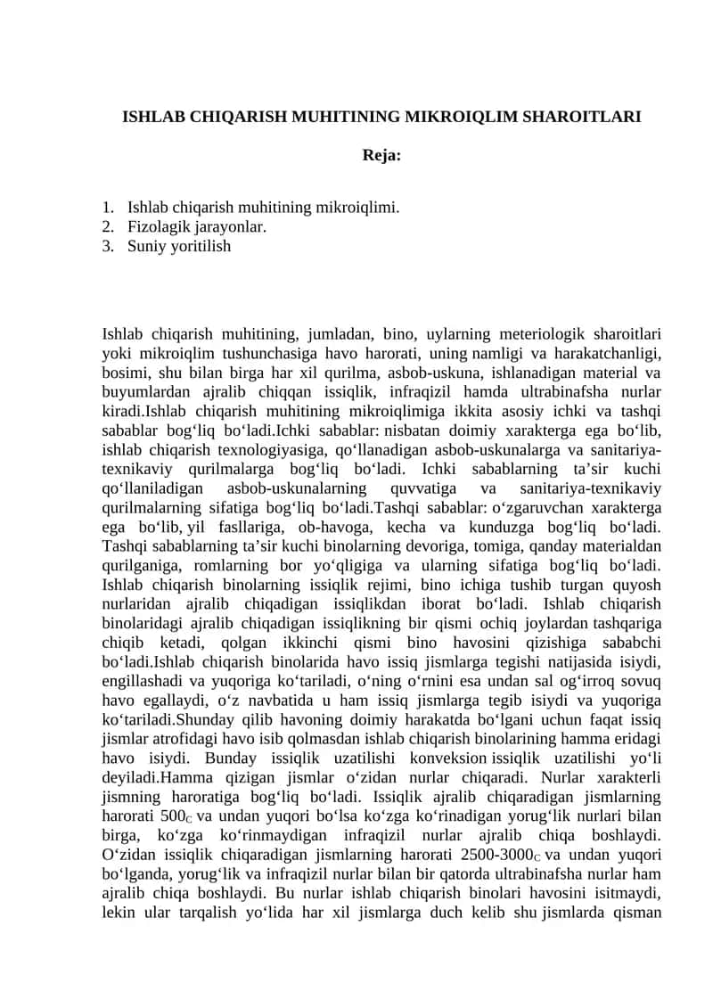 ISHLAB CHIQARISH MUHITINING MIKROIQLIM SHAROITLARI 1