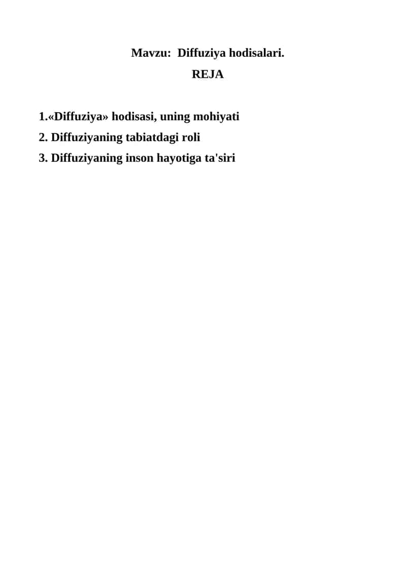 Diffuziya hodisalari. 1