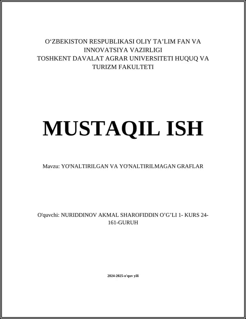 YO'NALTIRILGAN VA YO'NALTIRILMAGAN GRAFLAR 1