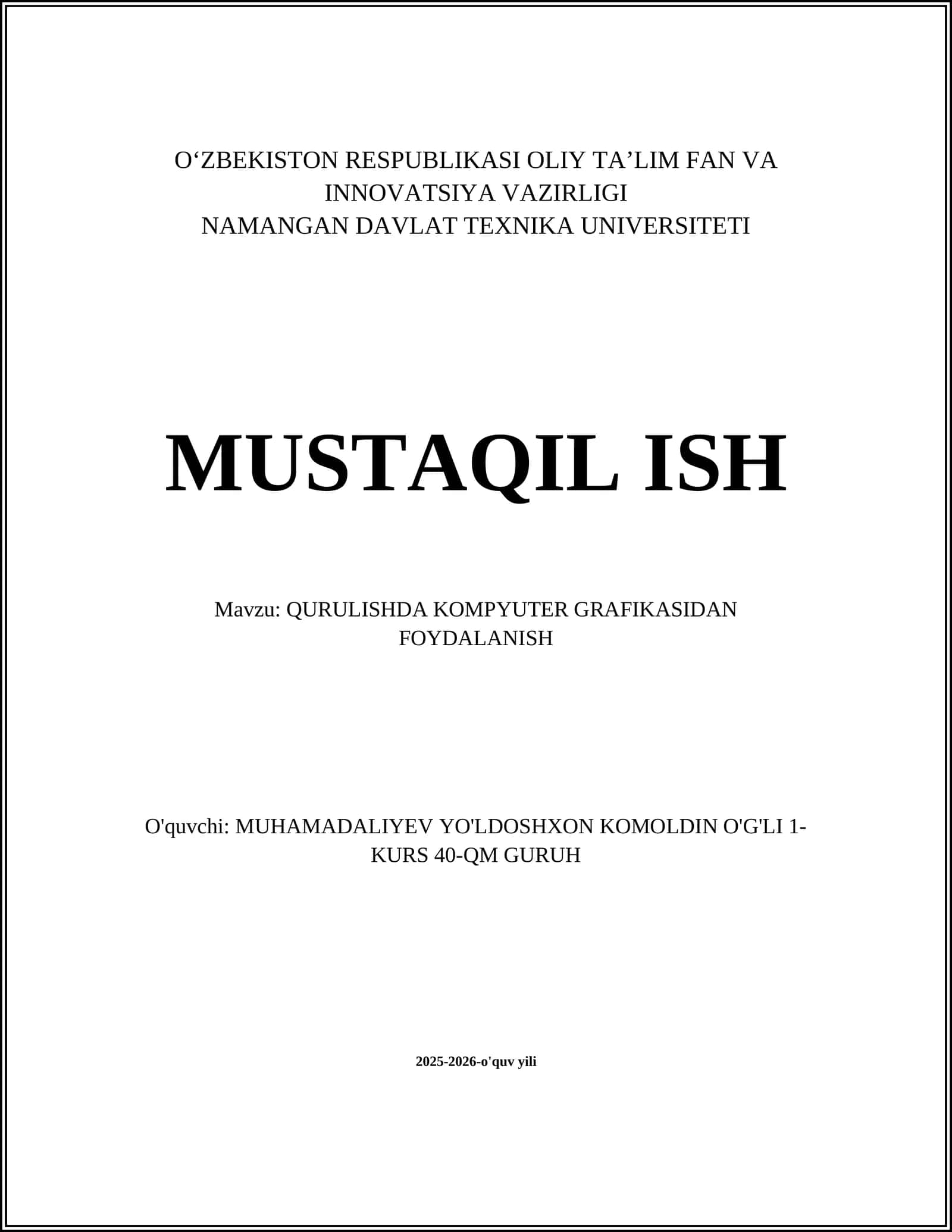QURULISHDA KOMPYUTER GRAFIKASIDAN FOYDALANISH 1