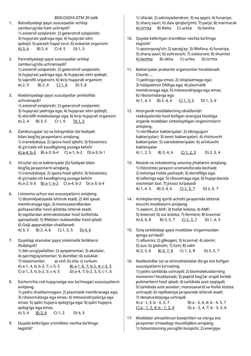 BIOLOGIYA DTM 30 talik 1