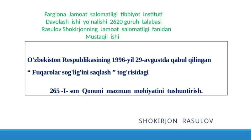 Fuqarolarning Sog'lig'ini Saqlash 1