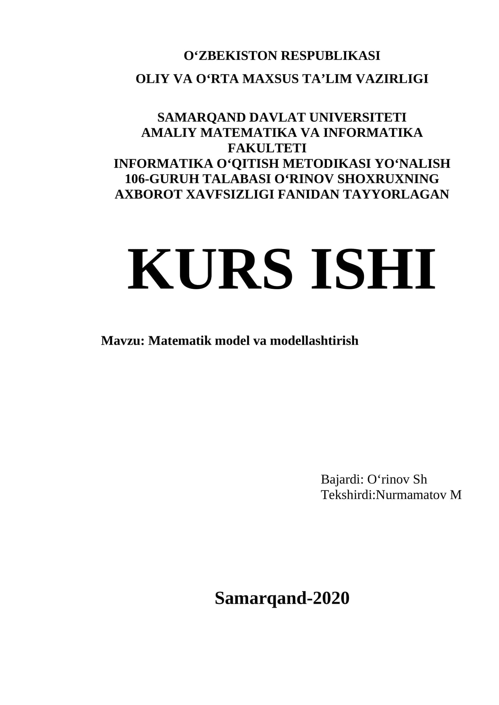 Matematik model va modellashtirish 1