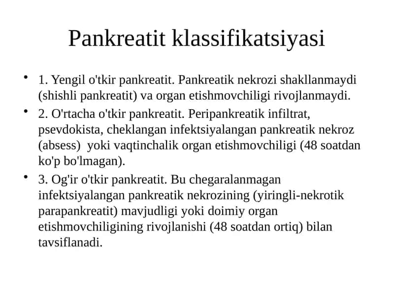 Pankreatit klassifikatsiyasi 1