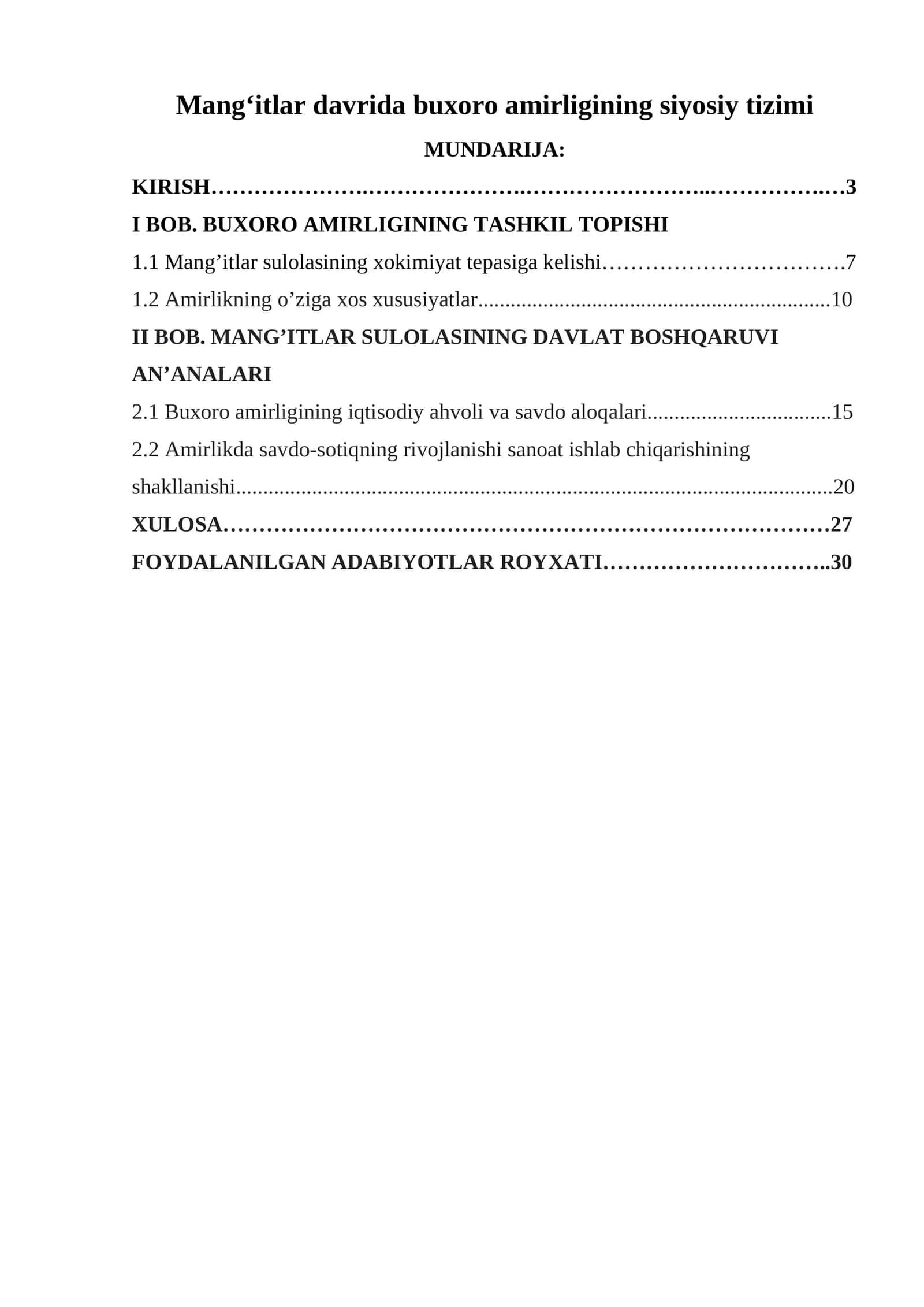 Mangʻitlar davrida buxoro amirligining siyosiy tizimi 1