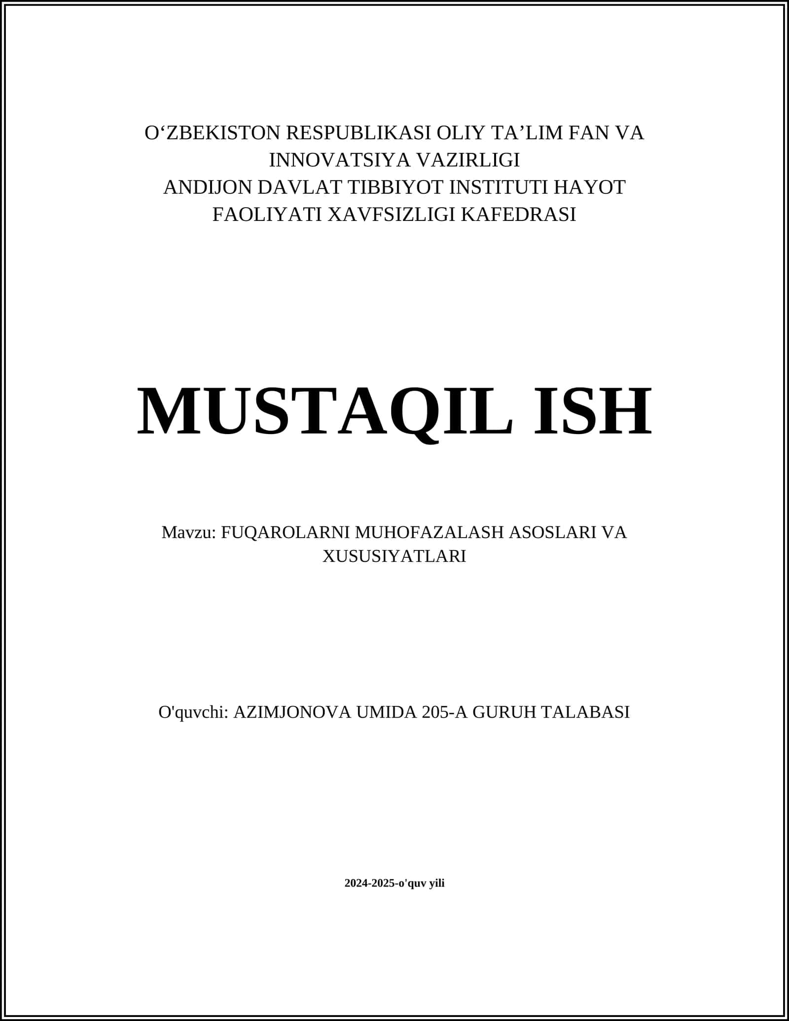 FUQAROLARNI MUHOFAZALASH ASOSLARI VA XUSUSIYATLARI 1