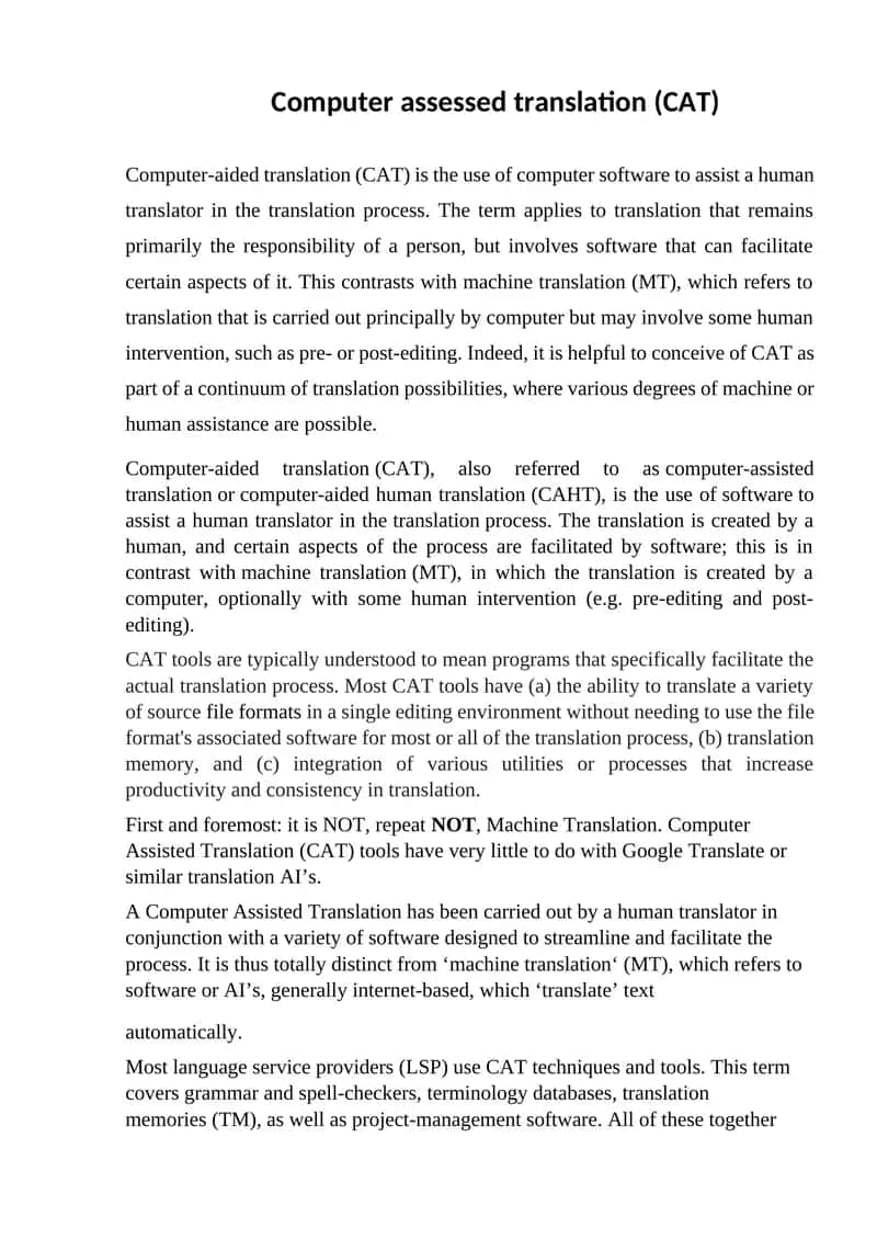 Computer-aided translation (CAT) 1