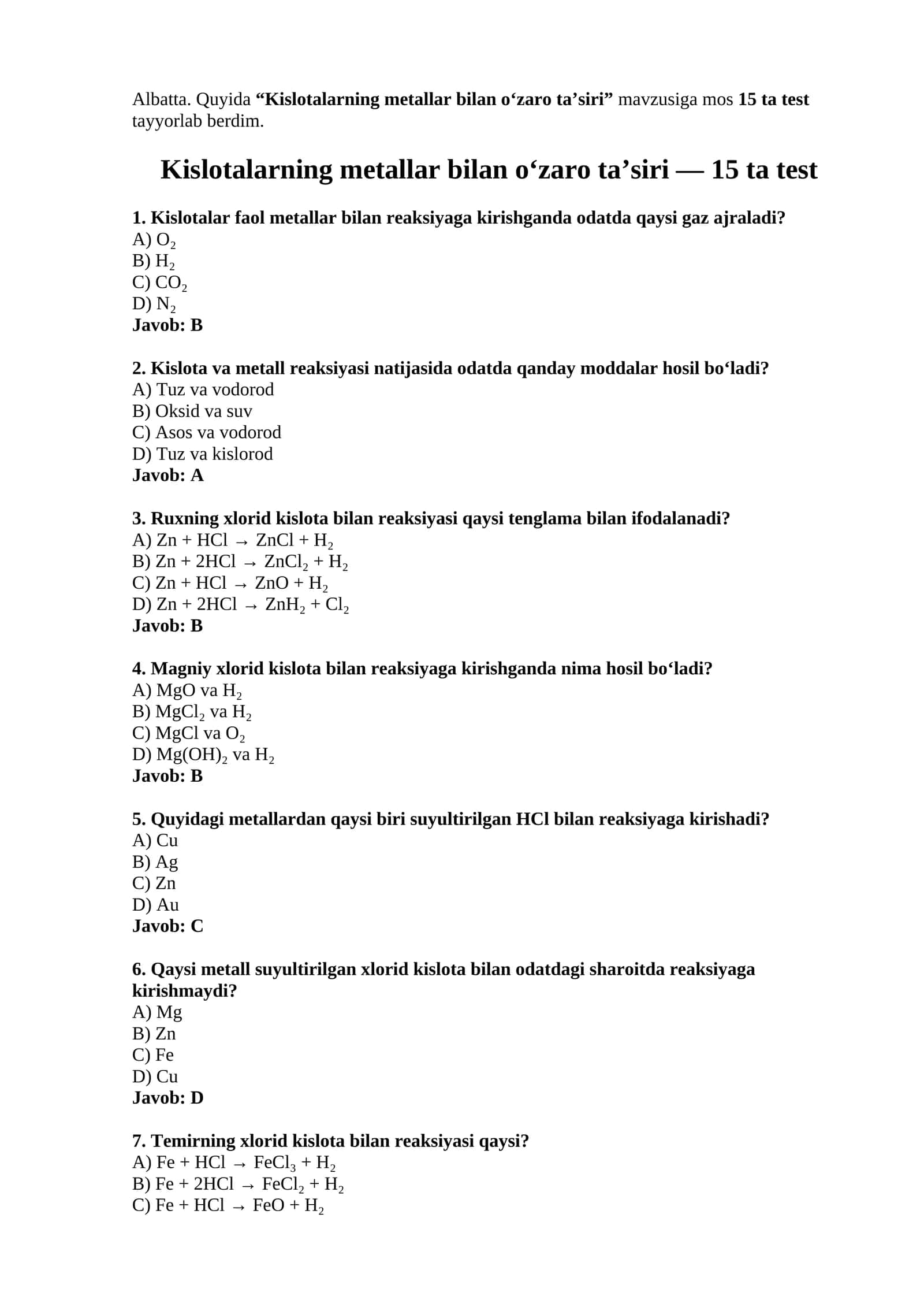 Kislotalarning metallar bilan o‘zaro ta’siri 1