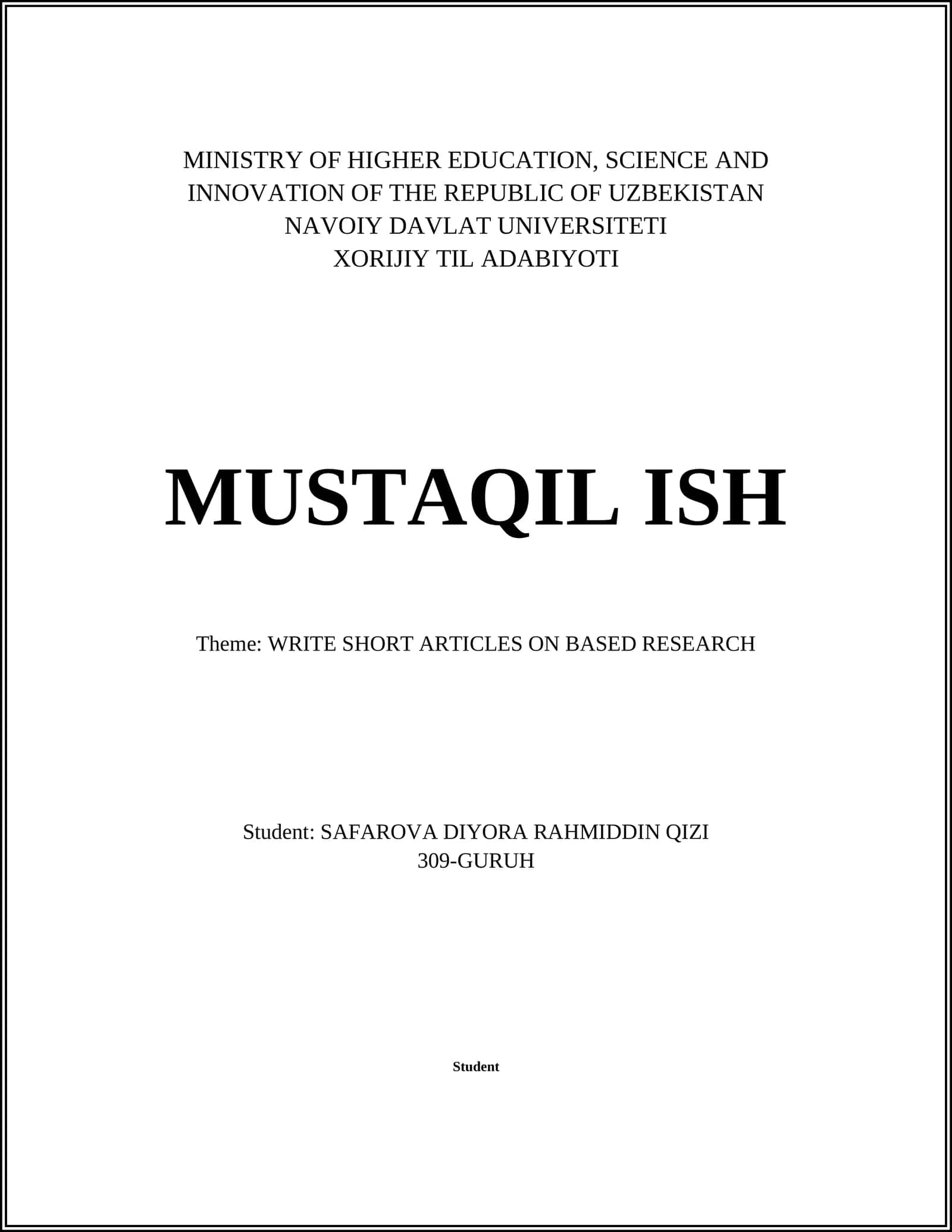 XORIJIY TIL ADABIYOTI MUSTAQIL ISH 1