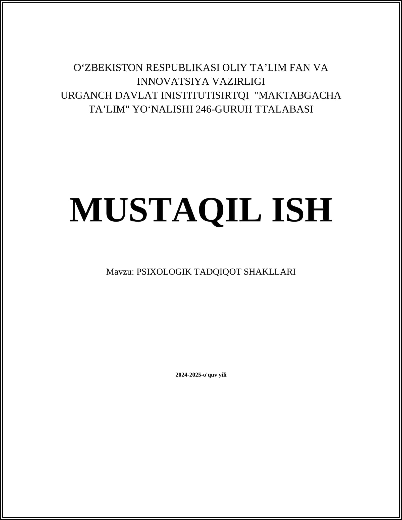 PSIXOLOGIK TADQIQOT SHAKLLARI 1