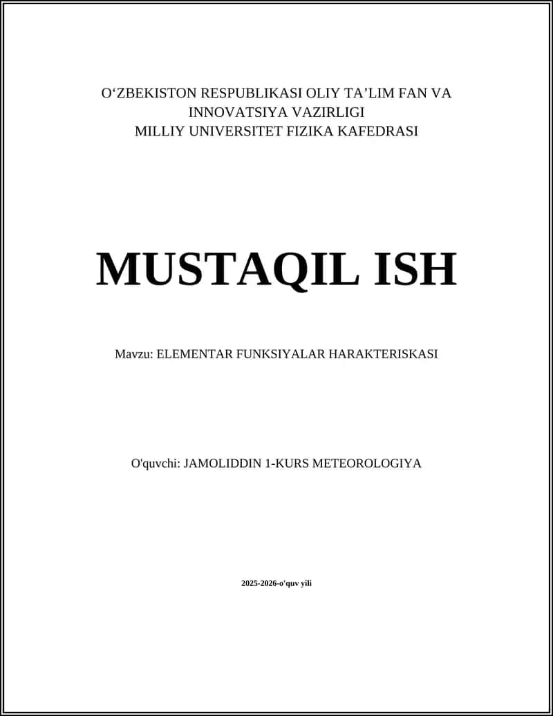 ELEMENTAR FUNKSIYALAR HARAKTERISKASI 1