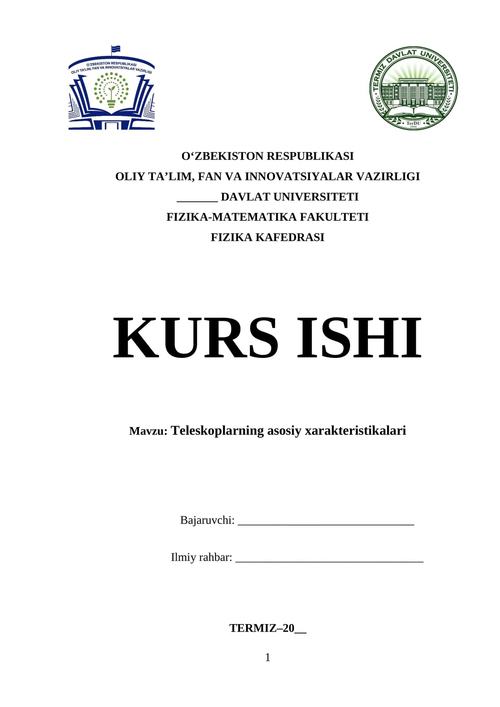 Teleskoplarning asosiy xarakteristikalari 1