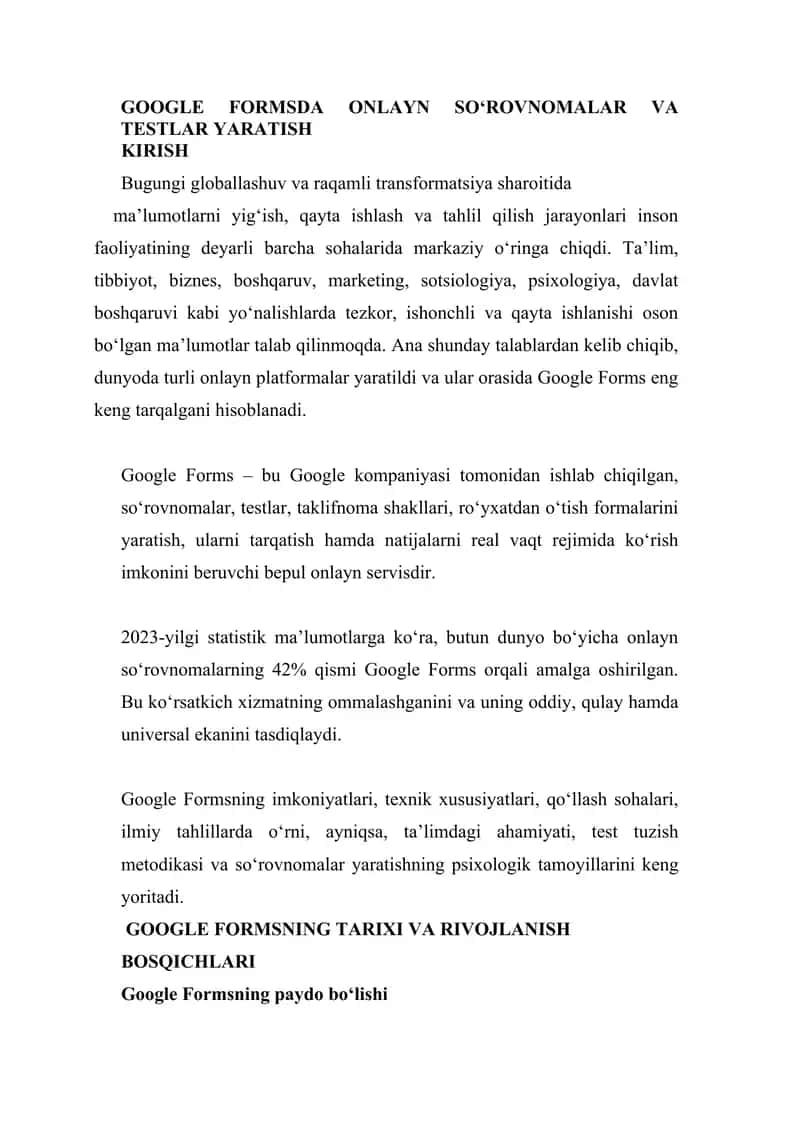 Google formsda onlayn so‘rovnomalar va testlar yaratish 1
