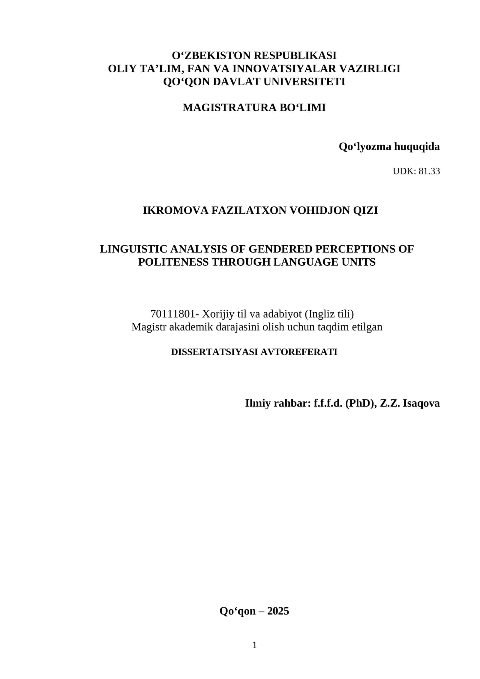 Magistrlik dissertatsiya avtoreferati 1