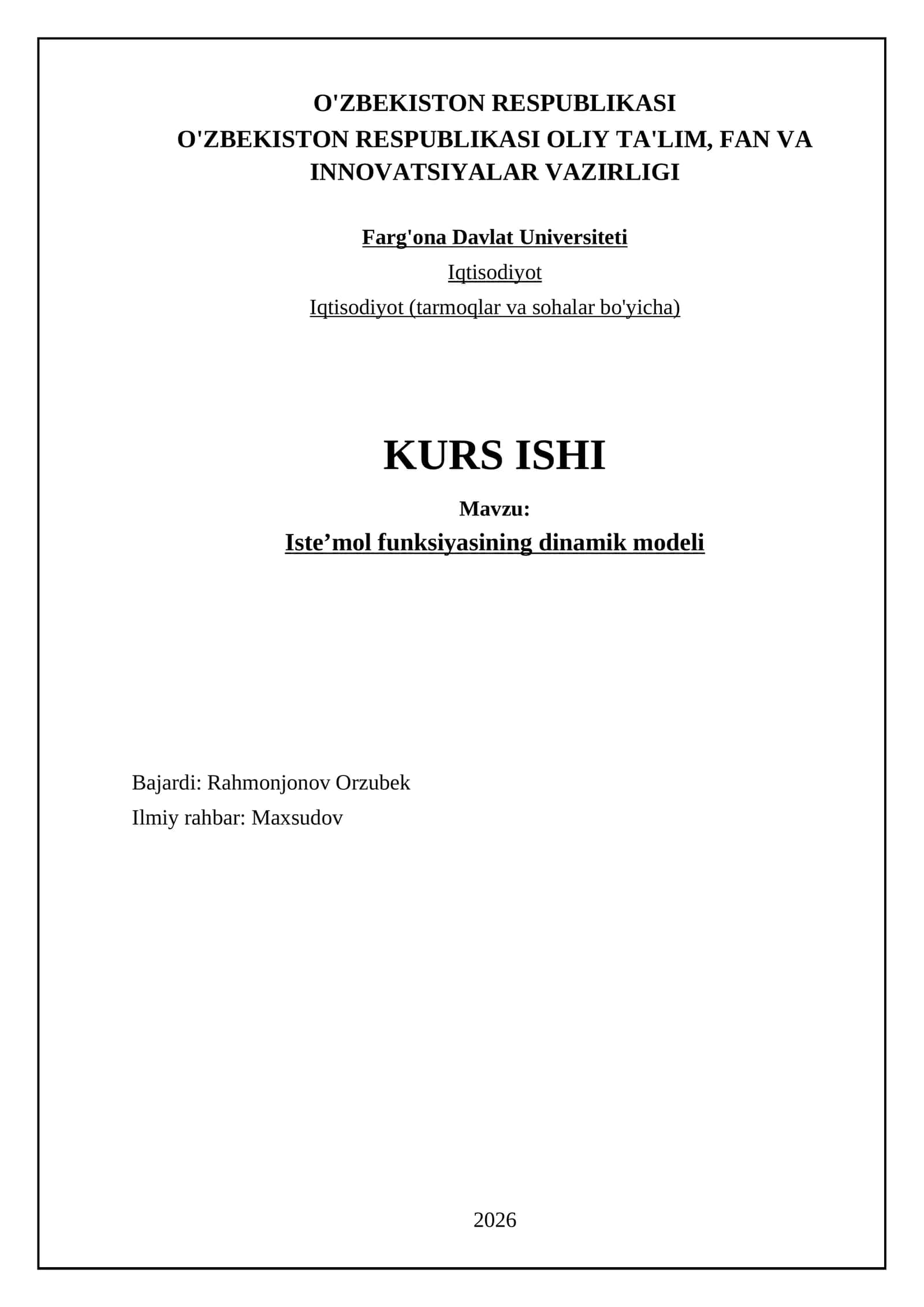 Iste’mol funksiyasining dinamik modeli 1