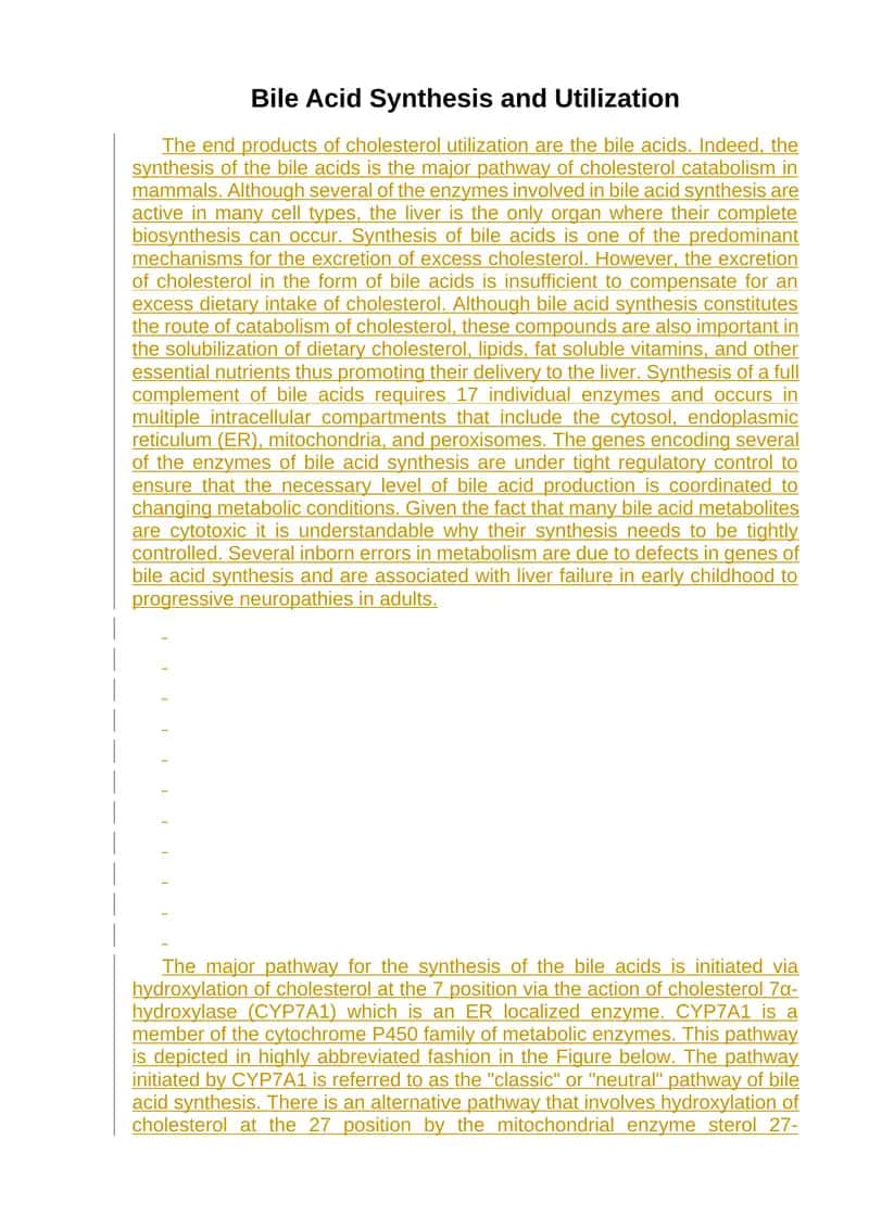 Bile Acid Synthesis and Utilization 1