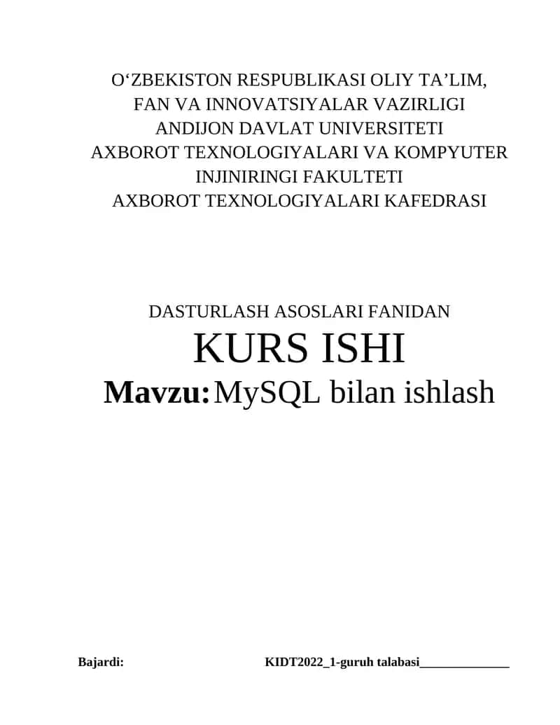 MySQL bilan ishlash 1