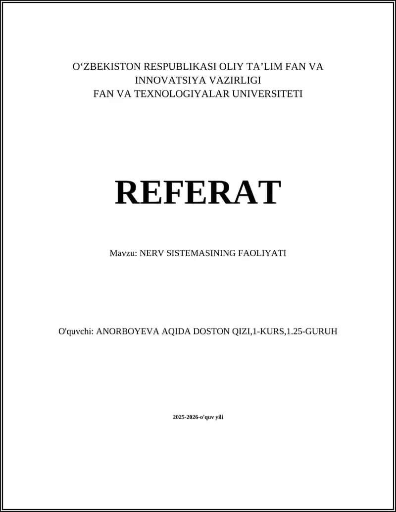 NERV SISTEMASINING FAOLIYATI 1