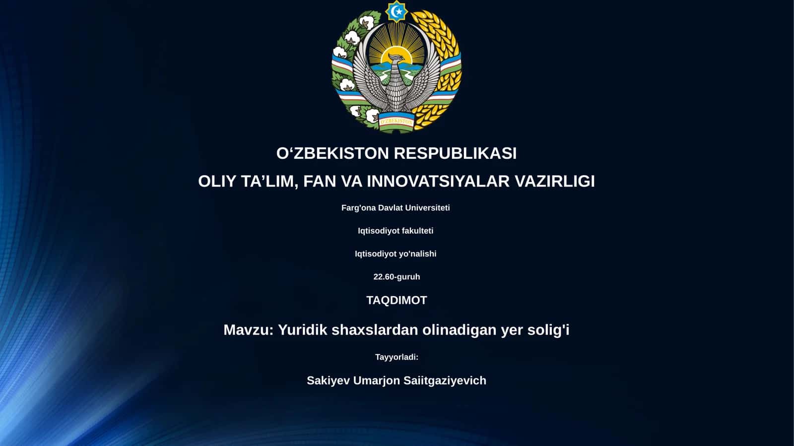 Yuridik shaxslardan yer solig'i 1