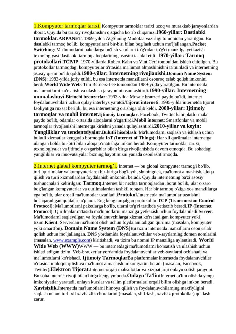 Kompyuter tarmoqlar tarixi 1