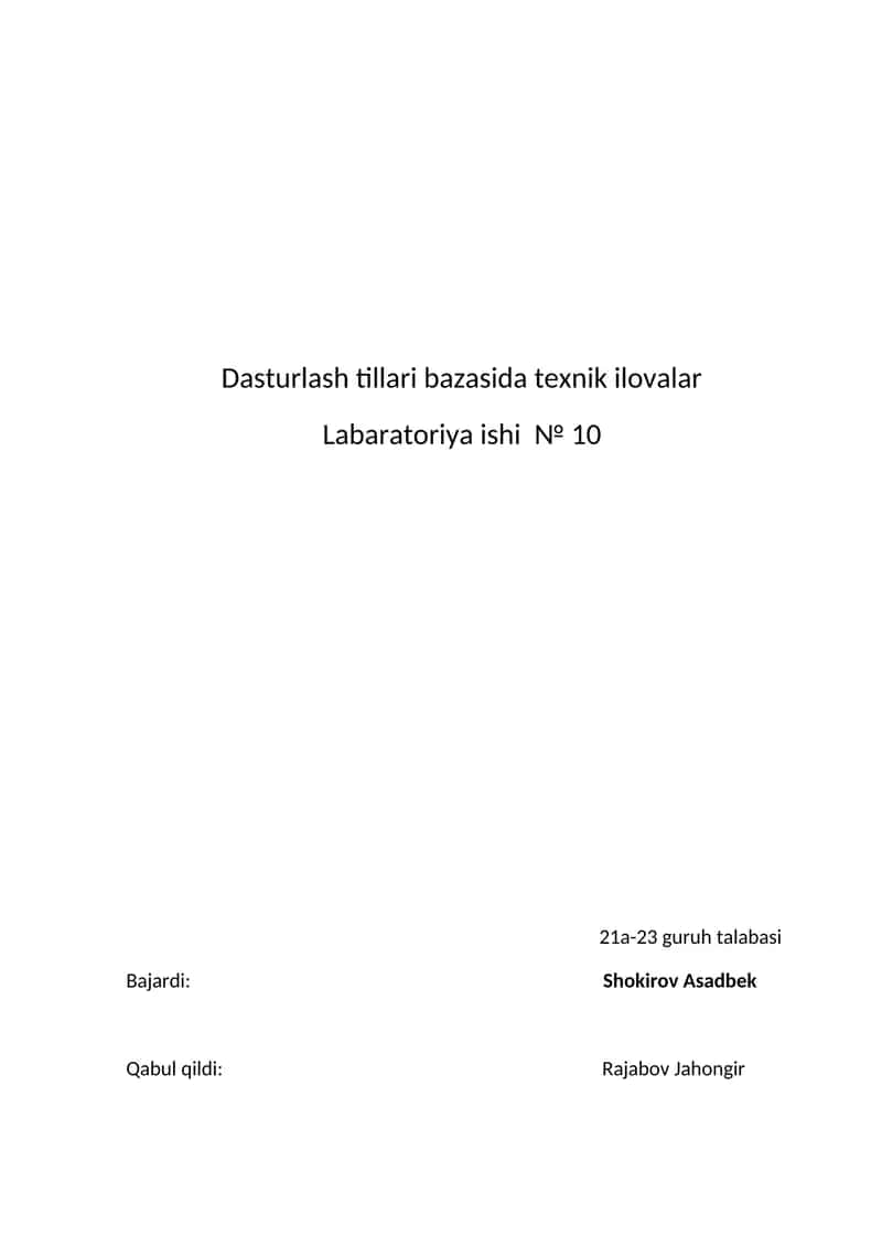 Dasturlash tillari bazasida texnik ilovalar 1