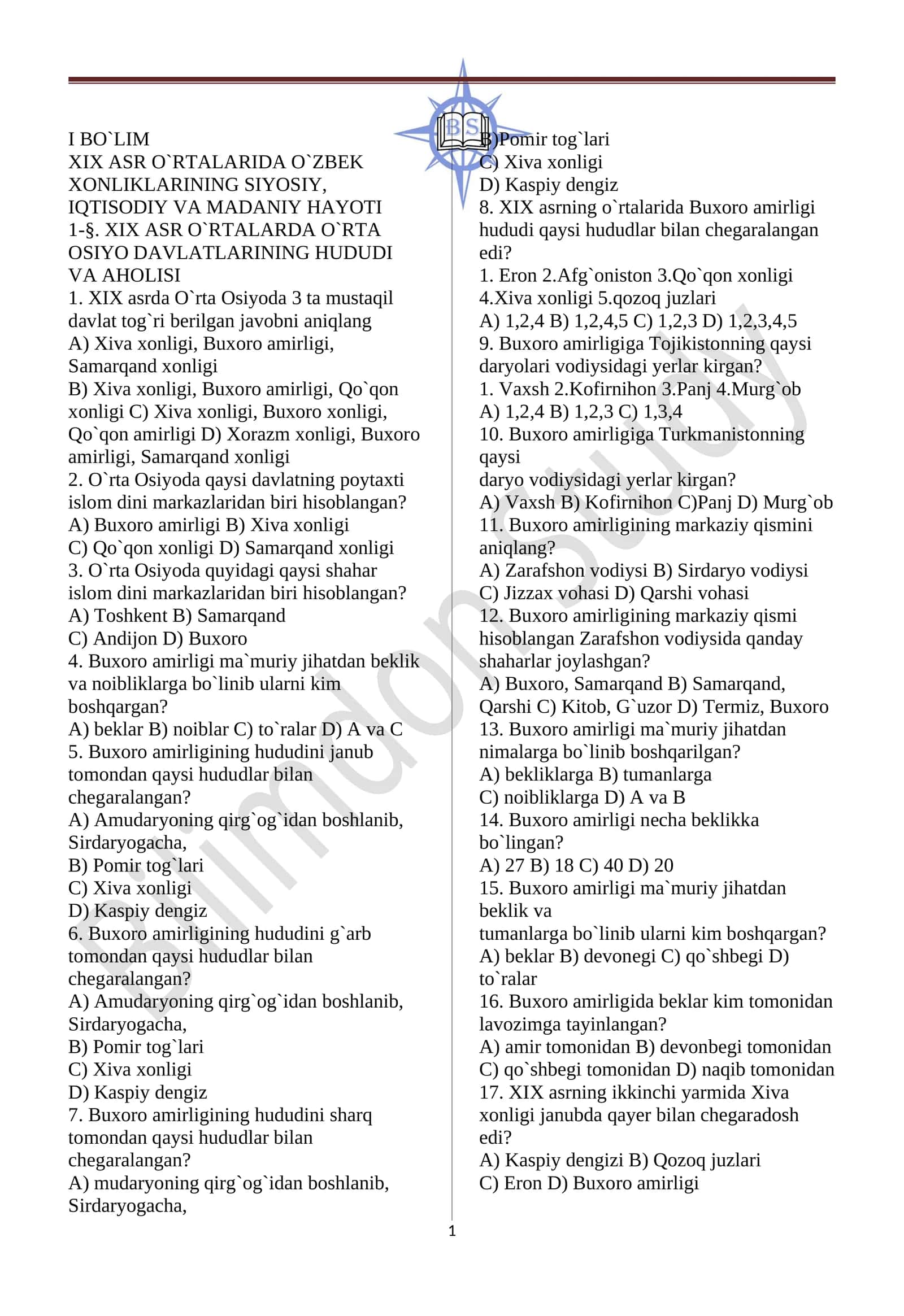 O‘rta Osiyo mustaqil davlatlari 1