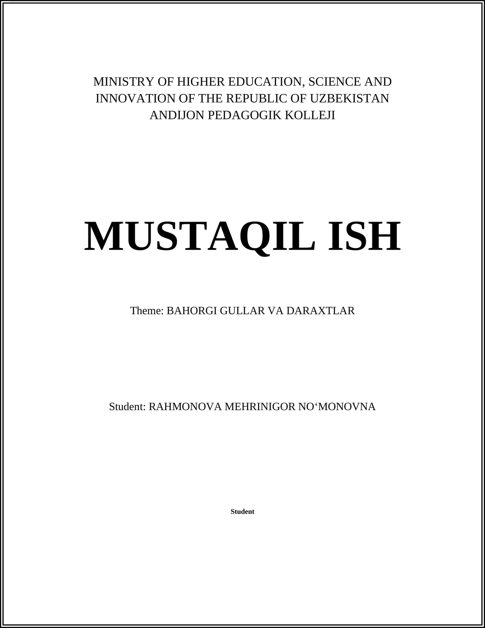 BAHORGI GULLAR VA DARAXTLAR 1