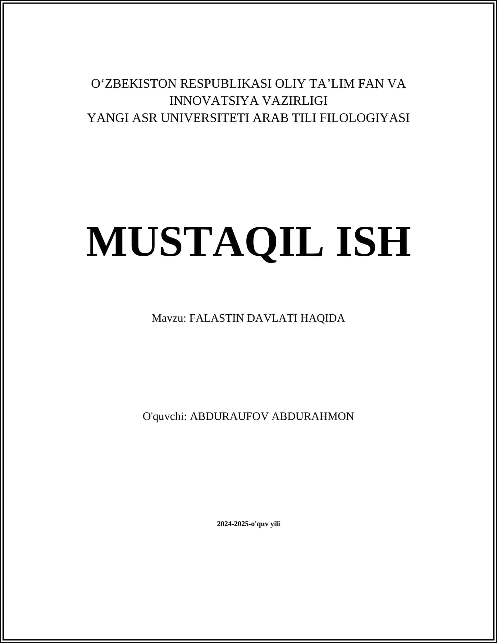 FALASTIN DAVLATI TARIXI 1