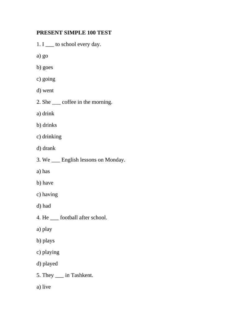 PRESENT SIMPLE 100 TEST 1