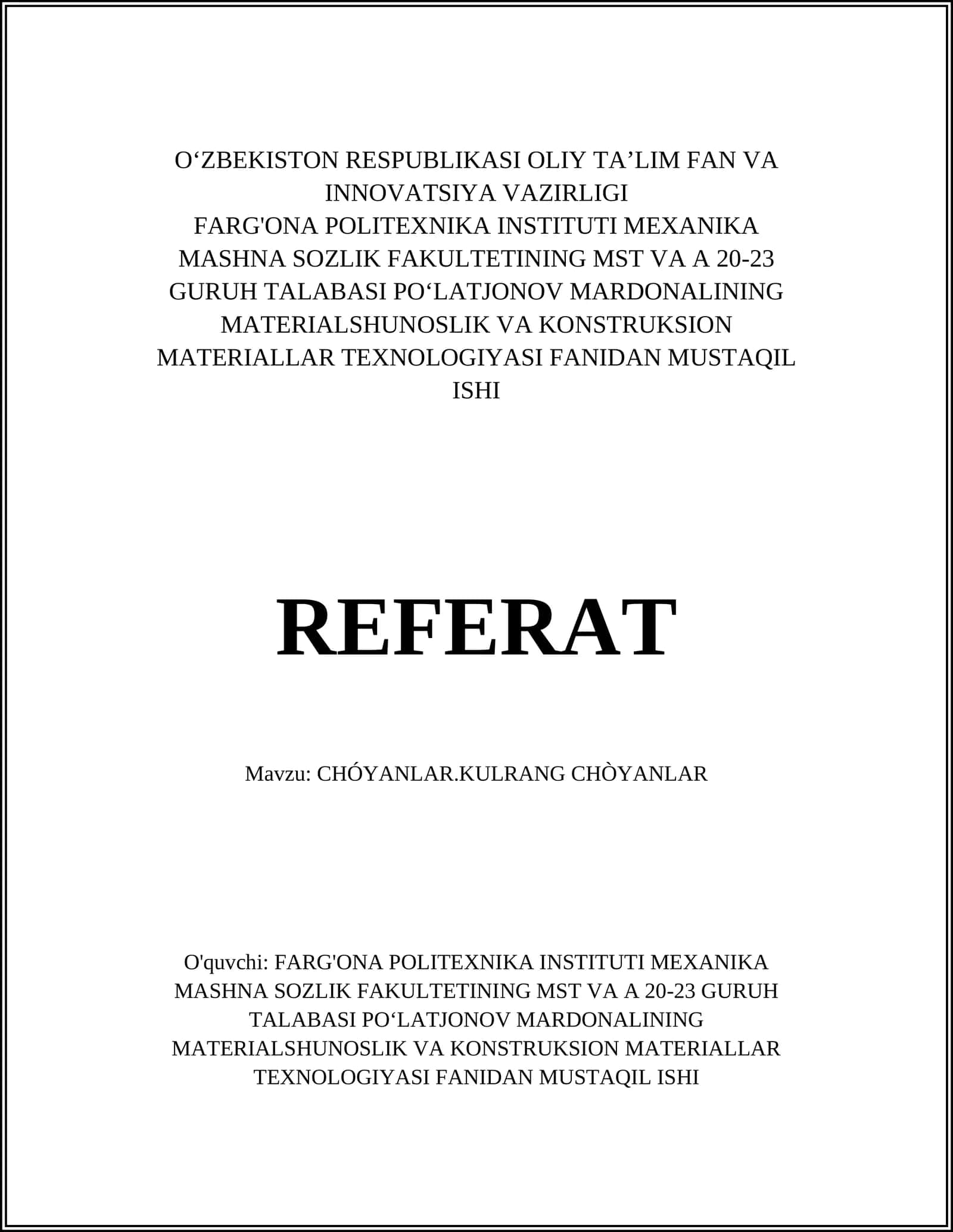CHÓYANLAR 1