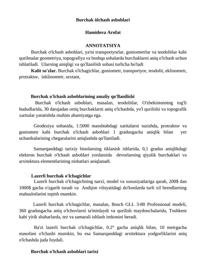 Burchak òlchash asboblari 1