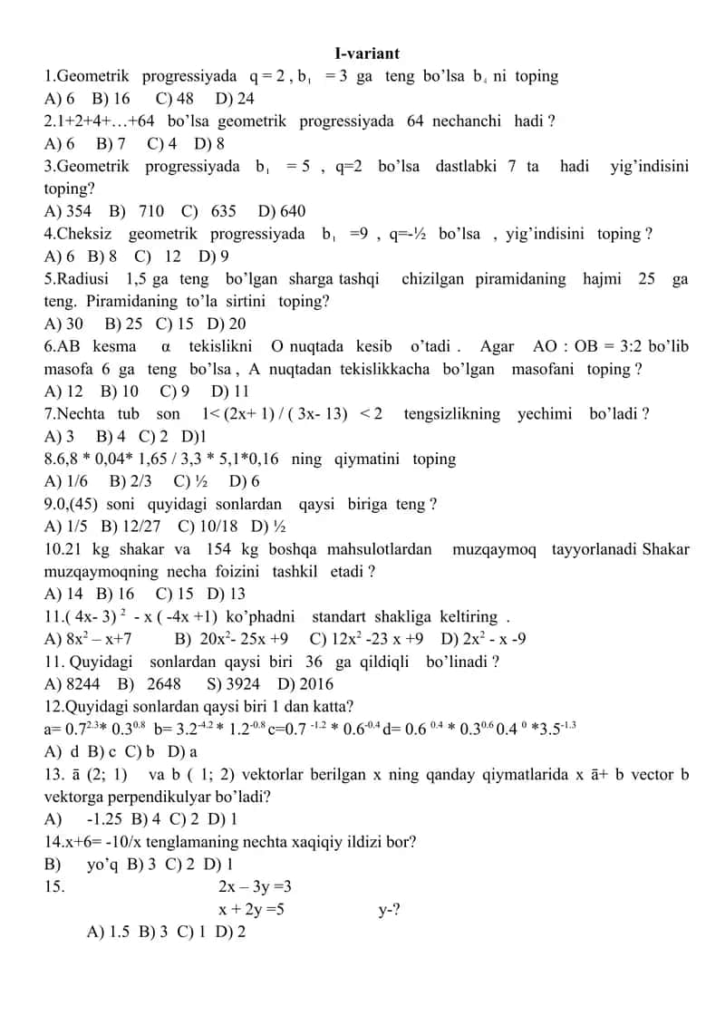 Matematikadan Olimpiada savollari 1