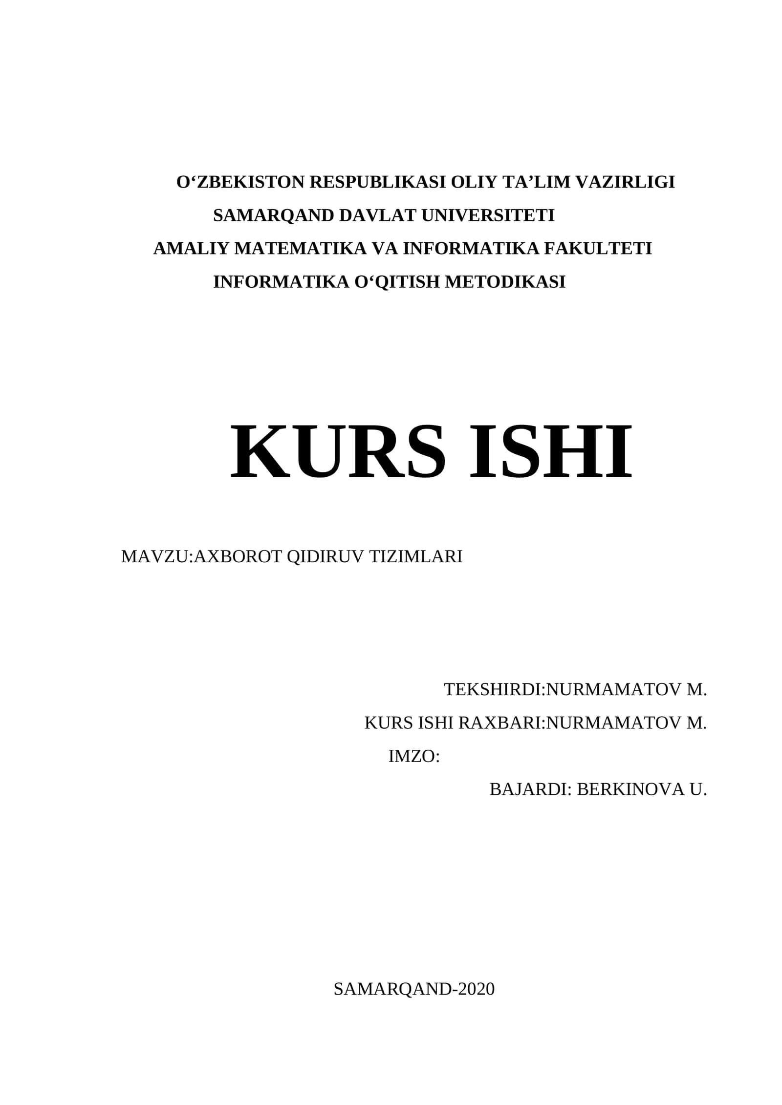 AXBOROT QIDIRUV TIZIMLARI 1
