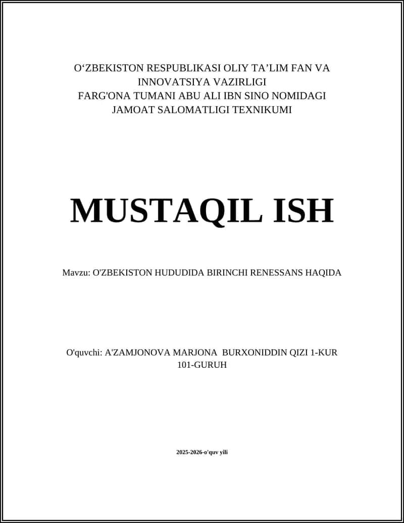 O'ZBEKISTON HUDUDIDA BIRINCHI RENESSANS HAQIDA 1