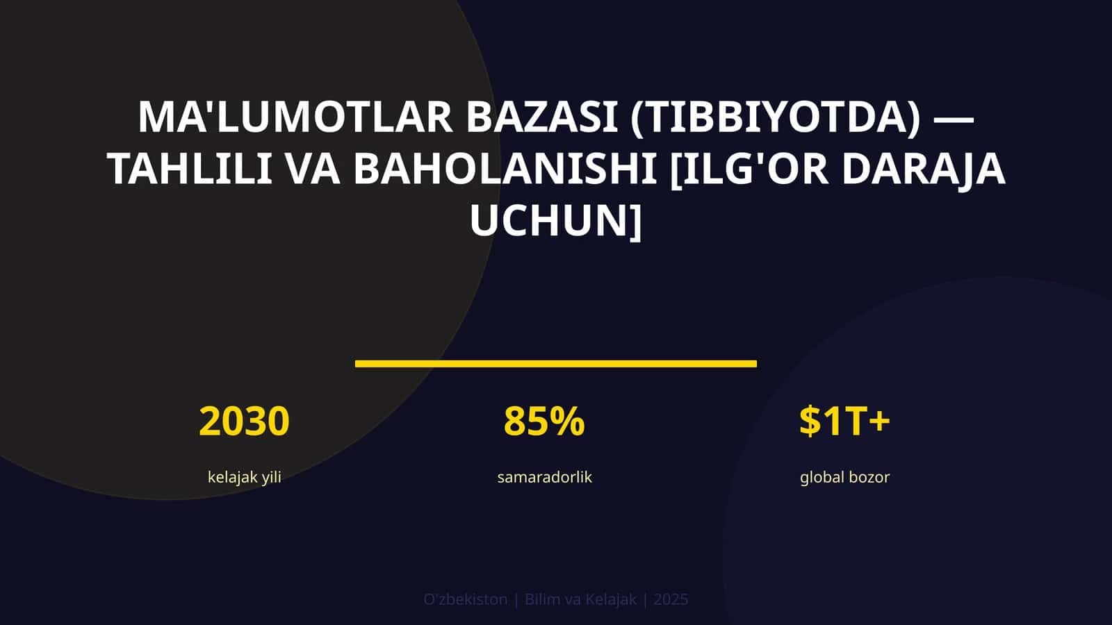 Ma'lumotlar bazasi (tibbiyotda) — tahlili va baholanishi [ilg'or daraja uchun] 1