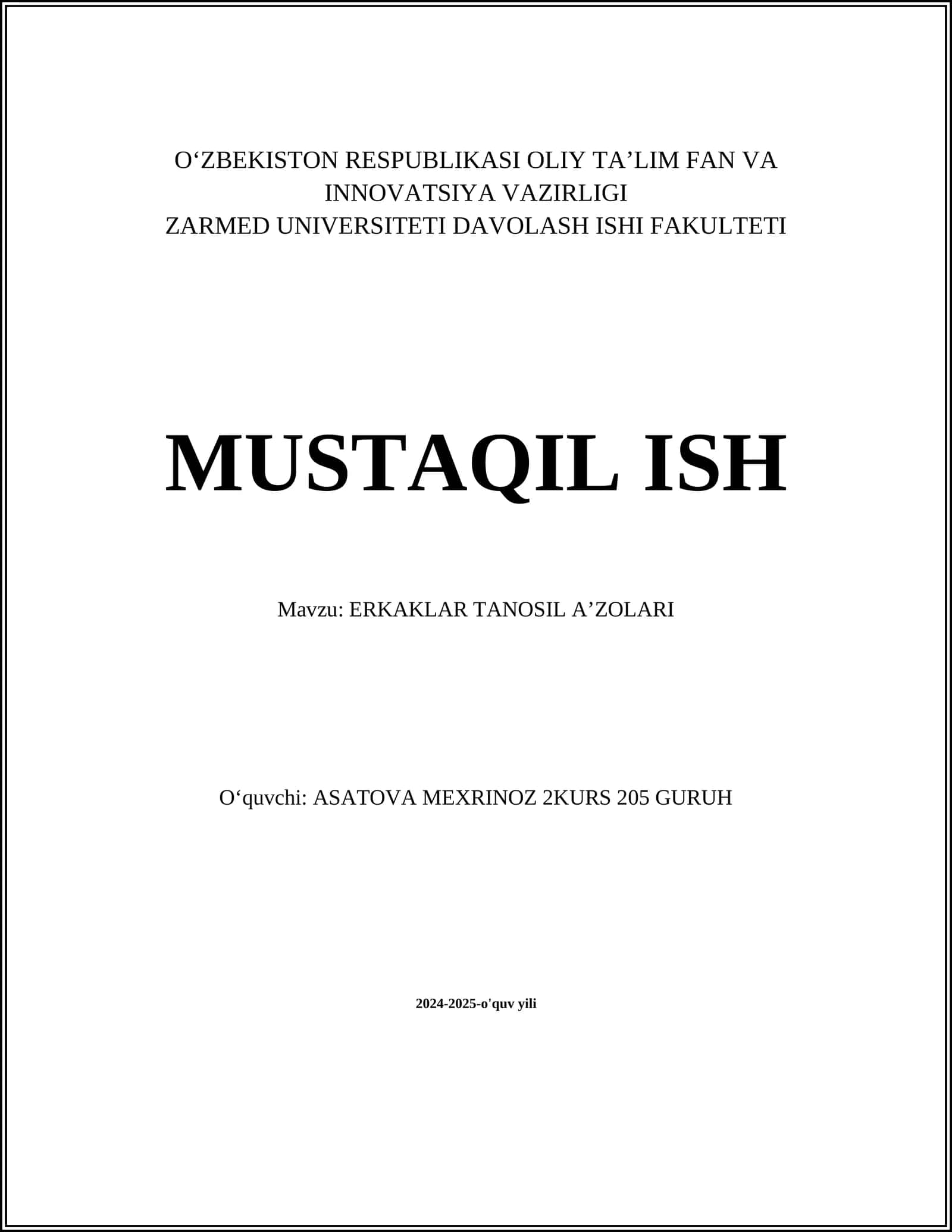 ERKAKLAR TANOSIL AʼZOLARI 1