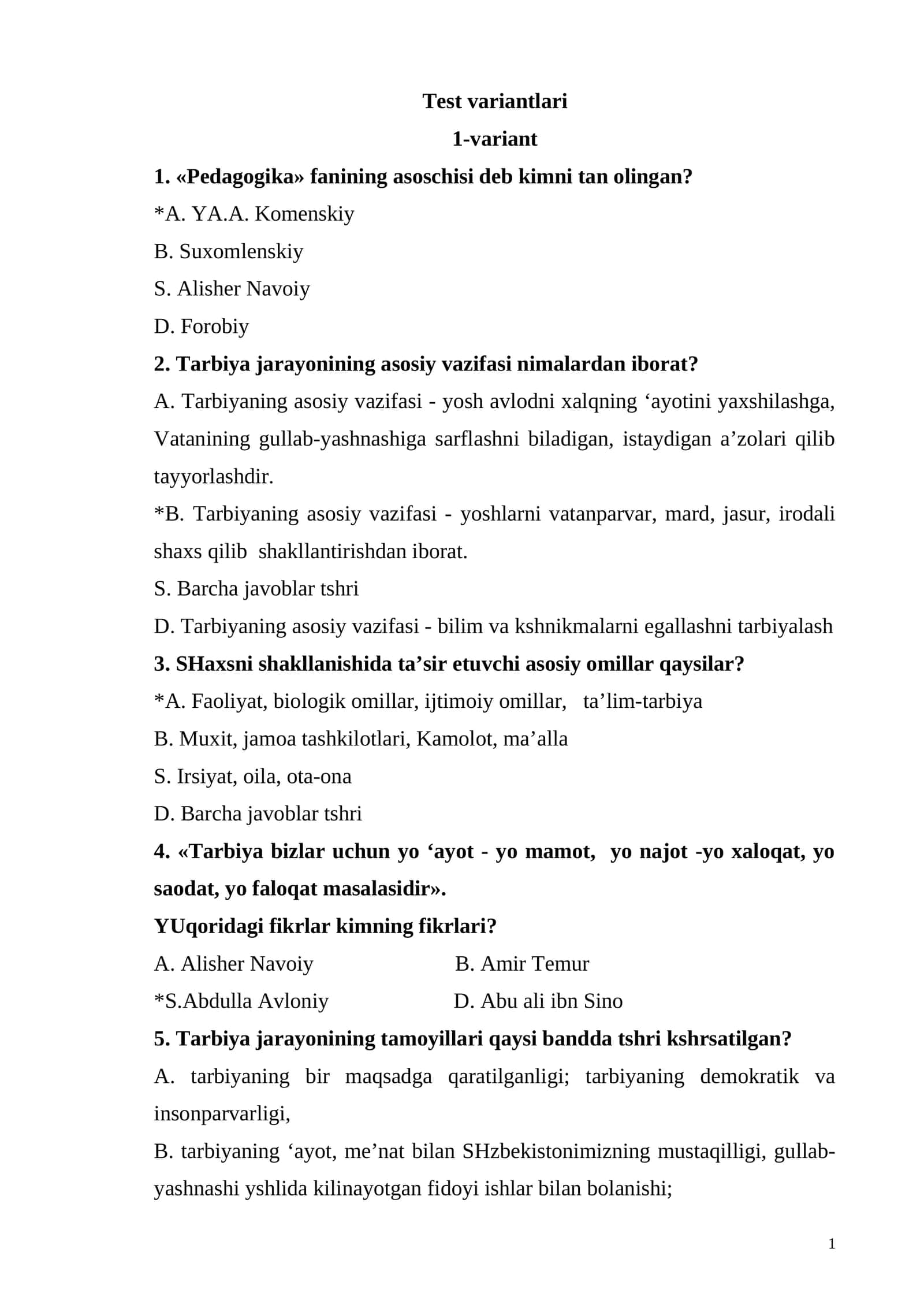 Test variantlari 1